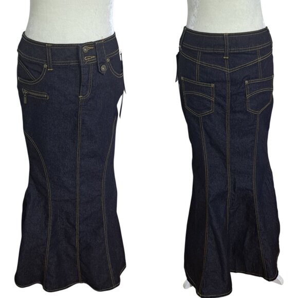 Y2K Bisou Bisou Women's Mermaid Rocker Maxi Skirt Dark Denim Boho Sz 4 - Picture 7 of 9